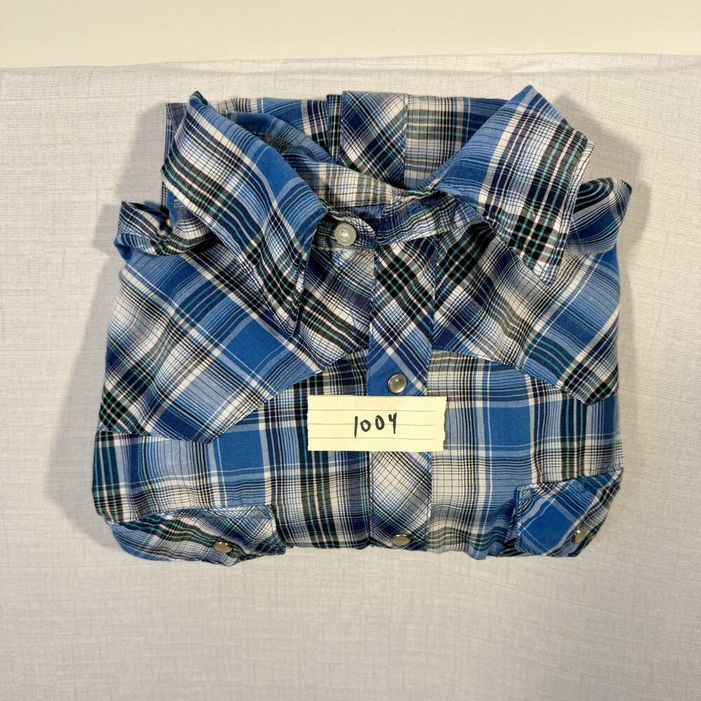 Vintage Wrangler Western Snap Shirt L Plaid Pearl Snap Cowboy USA Style - Picture 9 of 9